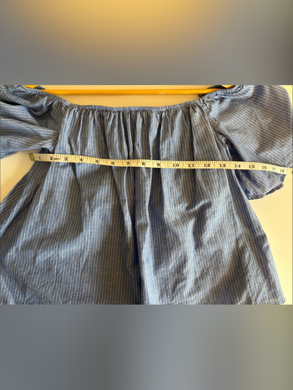 Express Off Shoulder Top Blue Stripe Crop Blouse Womens Small Summer - Picture 8 of 10